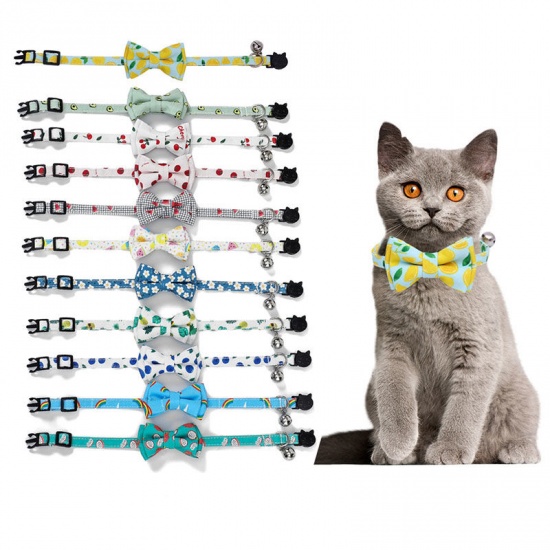 Immagine di Skyblue - 12# Polyester Bowknot Adjustable Cat Collar with Bell Safety Buckle Pet Supplies 28x1cm, 1 Piece