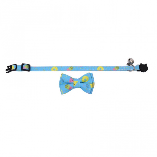 Bild von Azurblau - 12# Polyester Bowknot einstellbares Katzenhalsband mit Glocke Sicherheitsschnalle Haustierzubehör 28x1cm, 1 Stück