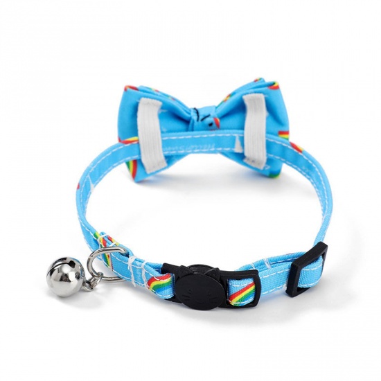 Picture of Skyblue - 12# Polyester Bowknot Adjustable Cat Collar with Bell Safety Buckle Pet Supplies 28x1cm, 1 Piece