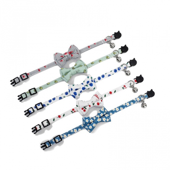 Bild von Azurblau - 12# Polyester Bowknot einstellbares Katzenhalsband mit Glocke Sicherheitsschnalle Haustierzubehör 28x1cm, 1 Stück