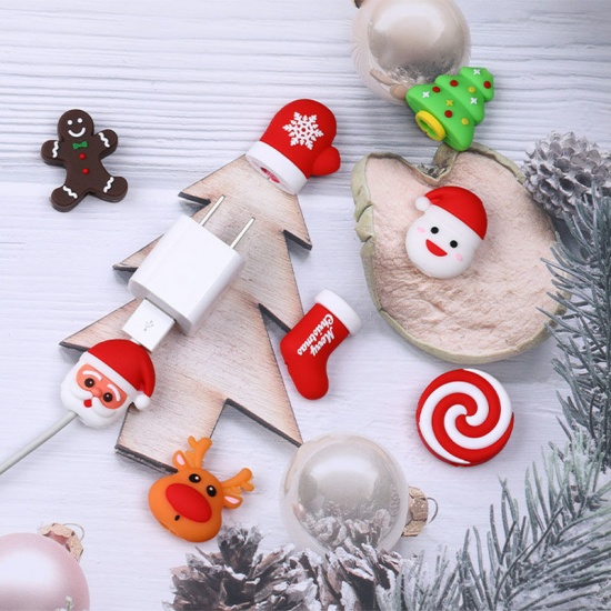 Picture of White - 8# Christmas Snowman PVC Protector For Data Charging Cable 3x2.8cm, 1 Piece