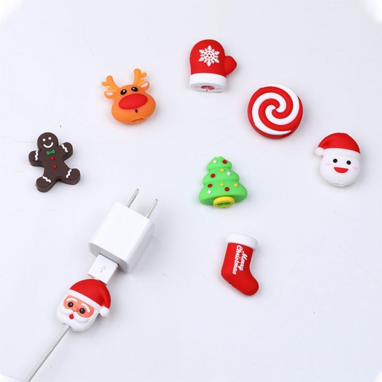 Изображение White - 8# Christmas Snowman PVC Protector For Data Charging Cable 3x2.8cm, 1 Piece