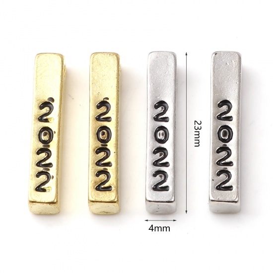 Picture of Zinc Based Alloy Year Charms Rectangle Gold Plated Number Message " 2022 " Enamel 23mm x 4mm, 10 PCs