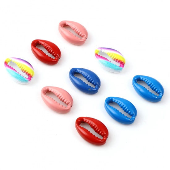 Picture of Zinc Based Alloy Spacer Beads Shell Multicolor Painted About 17mm x 12mm, Hole: Approx 2.1mm, 5 PCs