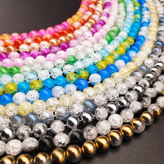 Picture of Glass Beads Round Multicolor Crack Plating 1 Strand
