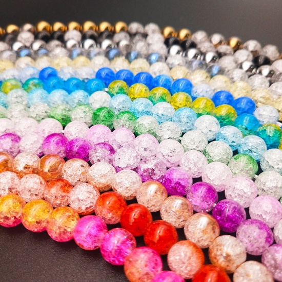 Picture of Glass Beads Round Multicolor Crack Plating 1 Strand