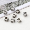Picture of Stainless Steel Beads Square Silver Tone Black Initial Alphabet/ Capital Letter 7mm x 7mm, Hole: Approx 5.1mm, 1 Piece