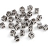 Picture of Stainless Steel Beads Square Silver Tone Black Initial Alphabet/ Capital Letter 7mm x 7mm, Hole: Approx 5.1mm, 1 Piece