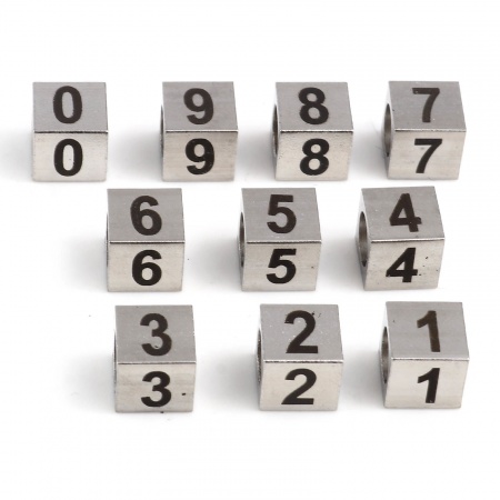 Acciaio Inossidabile Perline Quadrato Tono Argento Nero Numero 7mm x 7mm, Buco: Circa 5.1mm, 1 Pz