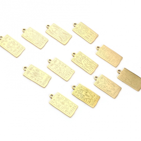 Picture of Stainless Steel Charms Rectangle Gold Plated Constellation 25.5mm x 13mm, 1 Piece
