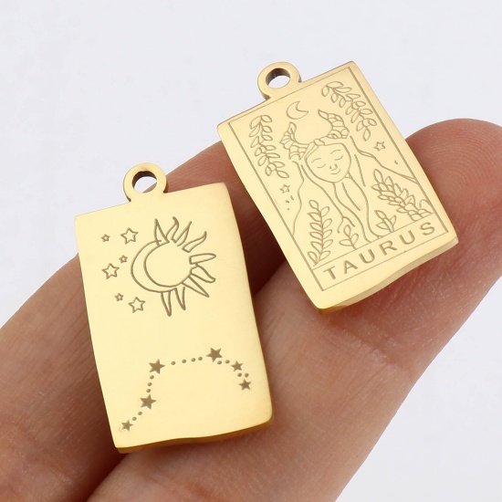 Picture of Stainless Steel Charms Rectangle Gold Plated Constellation 25.5mm x 13mm, 1 Piece