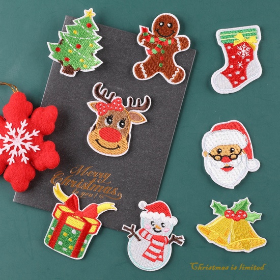 Picture of Fabric Christmas Iron On Patches Appliques (With Glue Back) Craft Multicolor 5 PCs