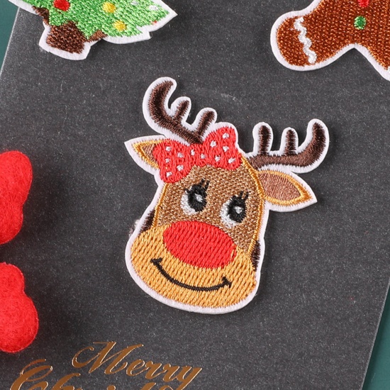 Picture of Fabric Christmas Iron On Patches Appliques (With Glue Back) Craft Multicolor 5 PCs