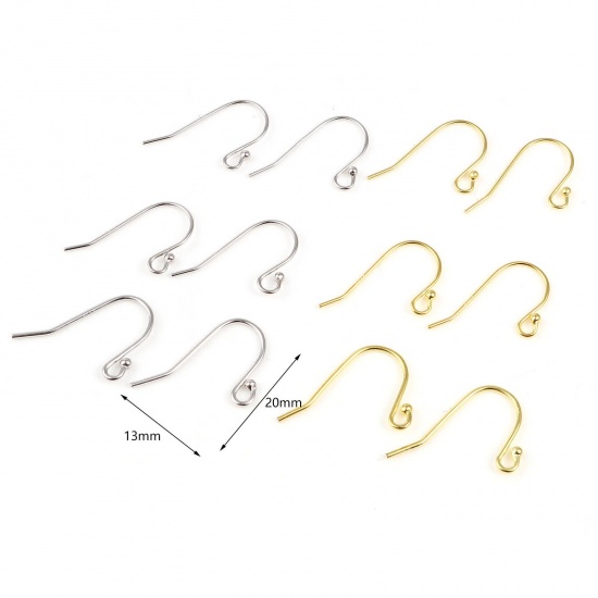 Picture of Sterling Silver Ear Wire Hooks Earring Findings Silver Color W/ Loop 21mm x 15mm, Post/ Wire Size: 0.85mm, 1 Gram