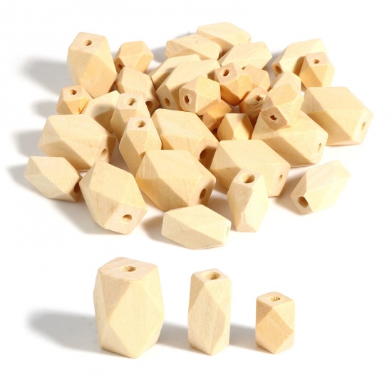 Picture of Wood Spacer Beads Polygon Natural Faceted 30 PCs