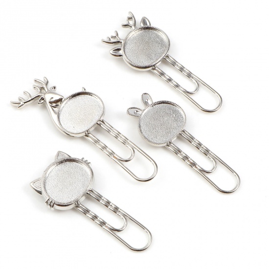 Picture of Glass Pin Brooches Findings Rabbit Animal Silver Tone 4.1cm x 1.6cm, 5 Sets