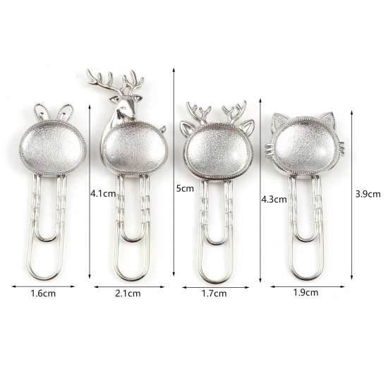 Picture of Glass Pin Brooches Findings Rabbit Animal Silver Tone 4.1cm x 1.6cm, 5 Sets
