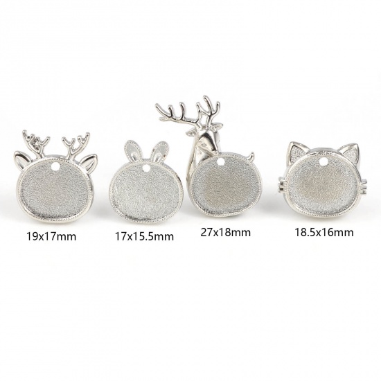 Picture of Glass Pin Brooches Findings Christmas Reindeer Silver Tone 19mm x 17mm, 5 Sets