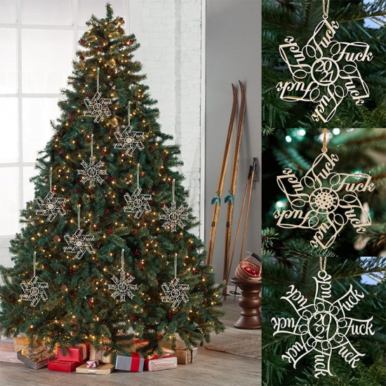 Immagine di Beige - 6# Christmas Snowflake Wood Home Hanging Decoration 8x8x0.3cm, 1 Set(5 PCs/Set)