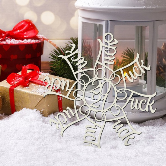Picture of Beige - 6# Christmas Snowflake Wood Home Hanging Decoration 8x8x0.3cm, 1 Set(5 PCs/Set)