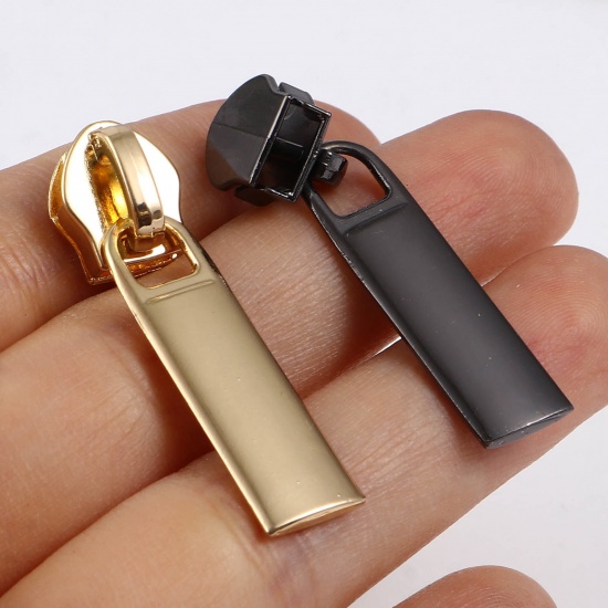 Picture of Zinc Based Alloy Zipper Pulls Garment Accessories Gunmetal Rectangle 3.7cm x 1cm, 10 PCs