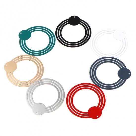 Image de Pendentifs Estampe en Filigrane en Laiton Annulaire Multicolore Laqué 32mm x 30mm, 10 Pcs