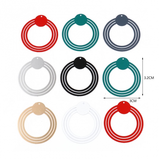 Image de Pendentifs Estampe en Filigrane en Laiton Annulaire Multicolore Laqué 32mm x 30mm, 10 Pcs