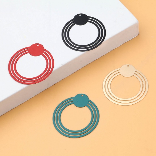 Image de Pendentifs Estampe en Filigrane en Laiton Annulaire Multicolore Laqué 32mm x 30mm, 10 Pcs