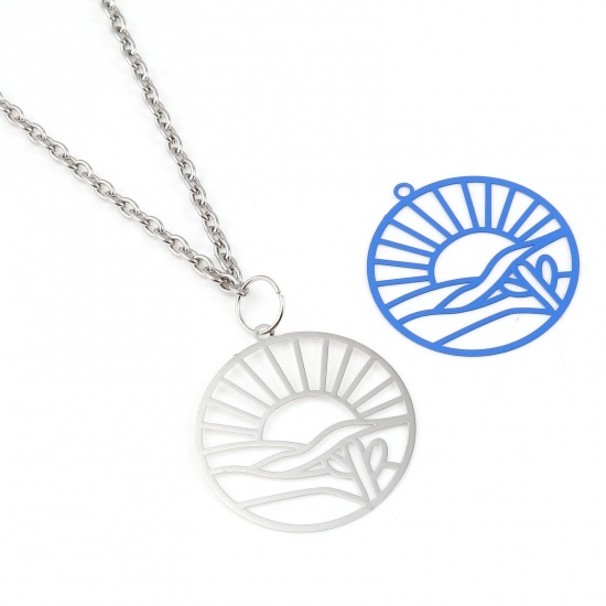 Image de Pendentifs Estampe en Filigrane en Laiton Rond Multicolore Paysages Naturels Laqué 32mm x 30mm, 10 Pcs