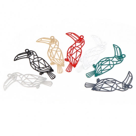 Picture of Brass Filigree Stamping Charms Multicolor Bird Animal Filigree Painted 27mm x 13mm, 20 PCs                                                                                                                                                                    