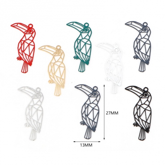 Picture of Brass Filigree Stamping Charms Multicolor Bird Animal Filigree Painted 27mm x 13mm, 20 PCs                                                                                                                                                                    