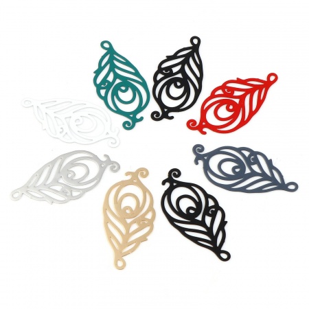 真鍮 透かしパーツ ペンダント 多色 羽 フィリグリー 透かし ペインティング 30mm x 14mm、 20 個