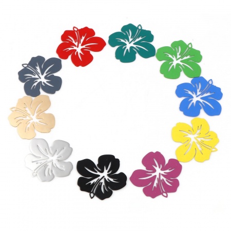 Breloques Estampe en Filigrane en Laiton Fleur Multicolore Laqué 21mm x 19mm, 20 Pcs
