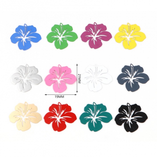 Picture of Copper Filigree Stamping Charms Multicolor Flower Painted 21mm x 19mm, 20 PCs