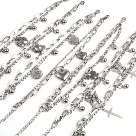 201 Edelstahl Religiös Armband Silberfarbe 18.5cm lang, 1 Strang