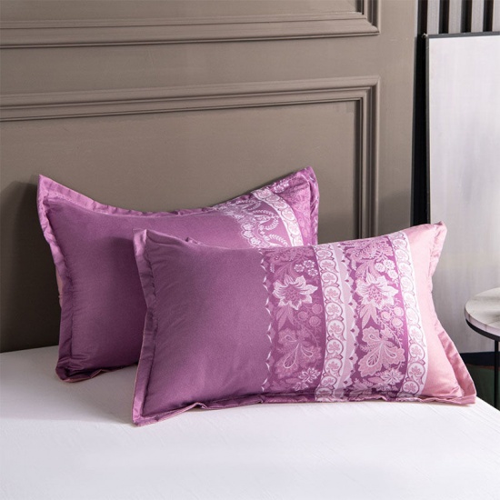 Immagine di Fuchsia - (50x90cm) Flower Printed Brushed Rectangle Pillowcase Home Textile, 1 Pair