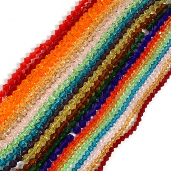 Изображение Стеклянные Бусины, Шестиугольник Разноцветный Шлифованный 5 Ниток