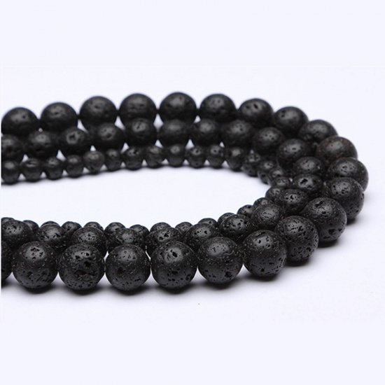 Picture of (Grade A) Lava Rock ( Natural ) Beads Round Black 1 Strand