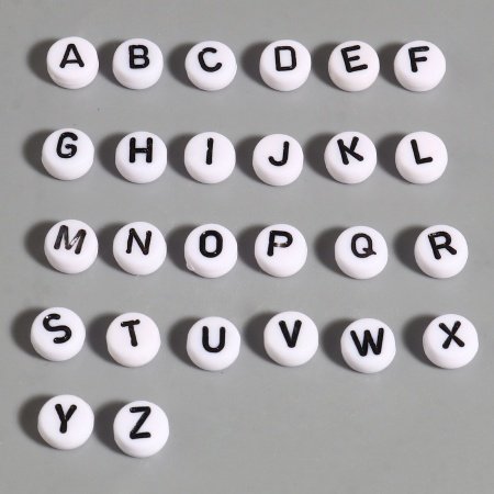 1,000 Acrylic Letter Beads White with Gold Letters 6mm with 3.4mm Hole - Complete Alphabet, Size: 6 mm