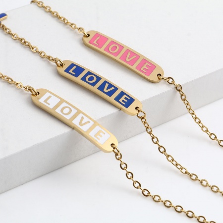 Stainless Steel Valentine's Day Link Cable Chain Bracelets Gold Plated Multicolor Oval Cross Word Message " LOVE " Enamel 17cm(6 6/8")-16.5cm(6 4/8") long, 1 Piece Stainless Steel Valentine's Day Link Cable Chain Bracelets Gold Plated Multicolor Oval Cross Word Message " LOVE " Enamel 17cm(6 6/8")-16.5cm(6 4/8") long, 1 Piece