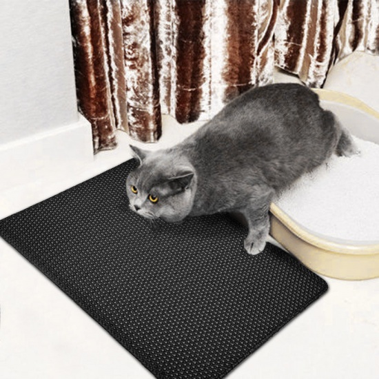 Bild von Schwarz - 55x70cm EVA & Faux Leather Foldable Dog Cat Litter Mat Household Pet Supplies, 1 Stück