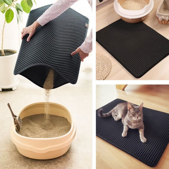 Immagine di Black - 55x70cm EVA & Faux Leather Foldable Dog Cat Litter Mat Household Pet Supplies, 1 Piece