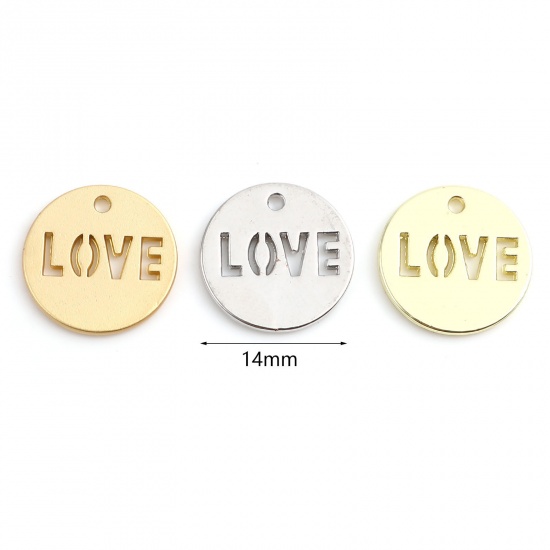 Picture of Zinc Based Alloy Valentine's Day Charms Round Matt Gold Love Symbol 14mm Dia., 10 PCs