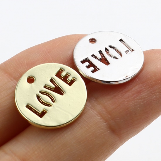Picture of Zinc Based Alloy Valentine's Day Charms Round Matt Gold Love Symbol 14mm Dia., 10 PCs