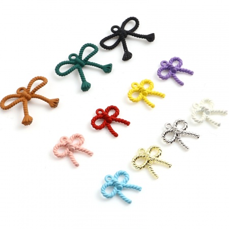 Zinc Based Alloy Charms Bowknot Multicolor Painted 10 PCs