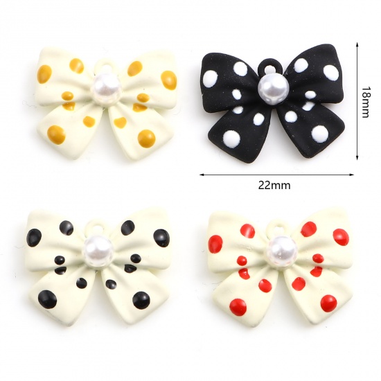 Picture of Zinc Based Alloy & Acrylic Painted Charms Bowknot Multicolor Imitation Pearl 22mm x 18mm, 5 PCs