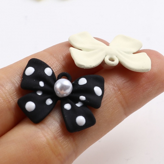 Picture of Zinc Based Alloy & Acrylic Painted Charms Bowknot Multicolor Imitation Pearl 22mm x 18mm, 5 PCs