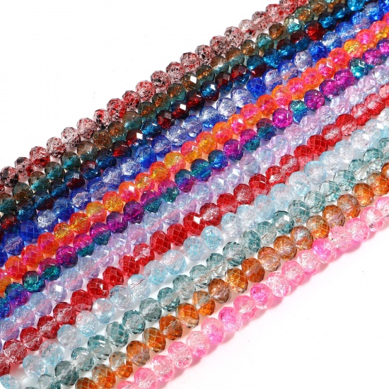 Picture of Glass Beads Round Multicolor Transparent Faceted About 7mm-8mm Dia, Hole: Approx 1.4mm, 41.5cm(16 3/8") - 41cm(16 1/8") long, 2 Strands (Approx 70 PCs/Strand)