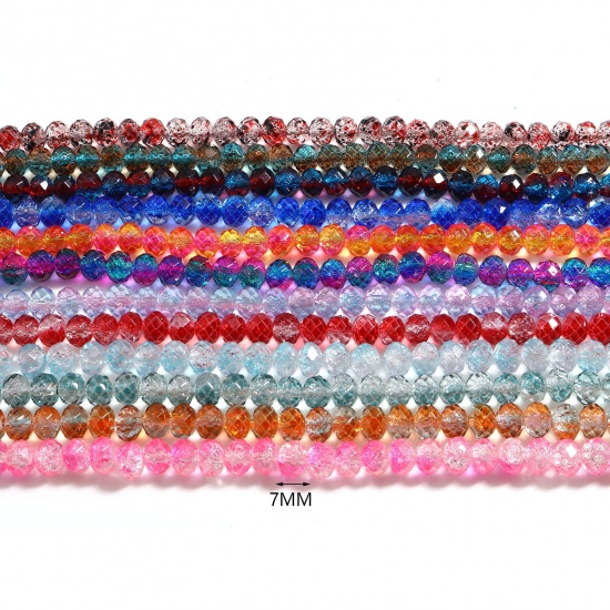 Immagine di Vetro Perline Tondo Multicolore Trasparente Sezione Circa 7mm-8mm Dia, Foro: Circa 1.4mm, lunghezza: 41.5cm - 41cm, 2 Fili (Circa 70 Pezzi/Treccia)