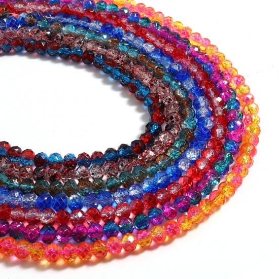 Picture of Glass Beads Round Multicolor Transparent Faceted About 7mm-8mm Dia, Hole: Approx 1.4mm, 41.5cm(16 3/8") - 41cm(16 1/8") long, 2 Strands (Approx 70 PCs/Strand)